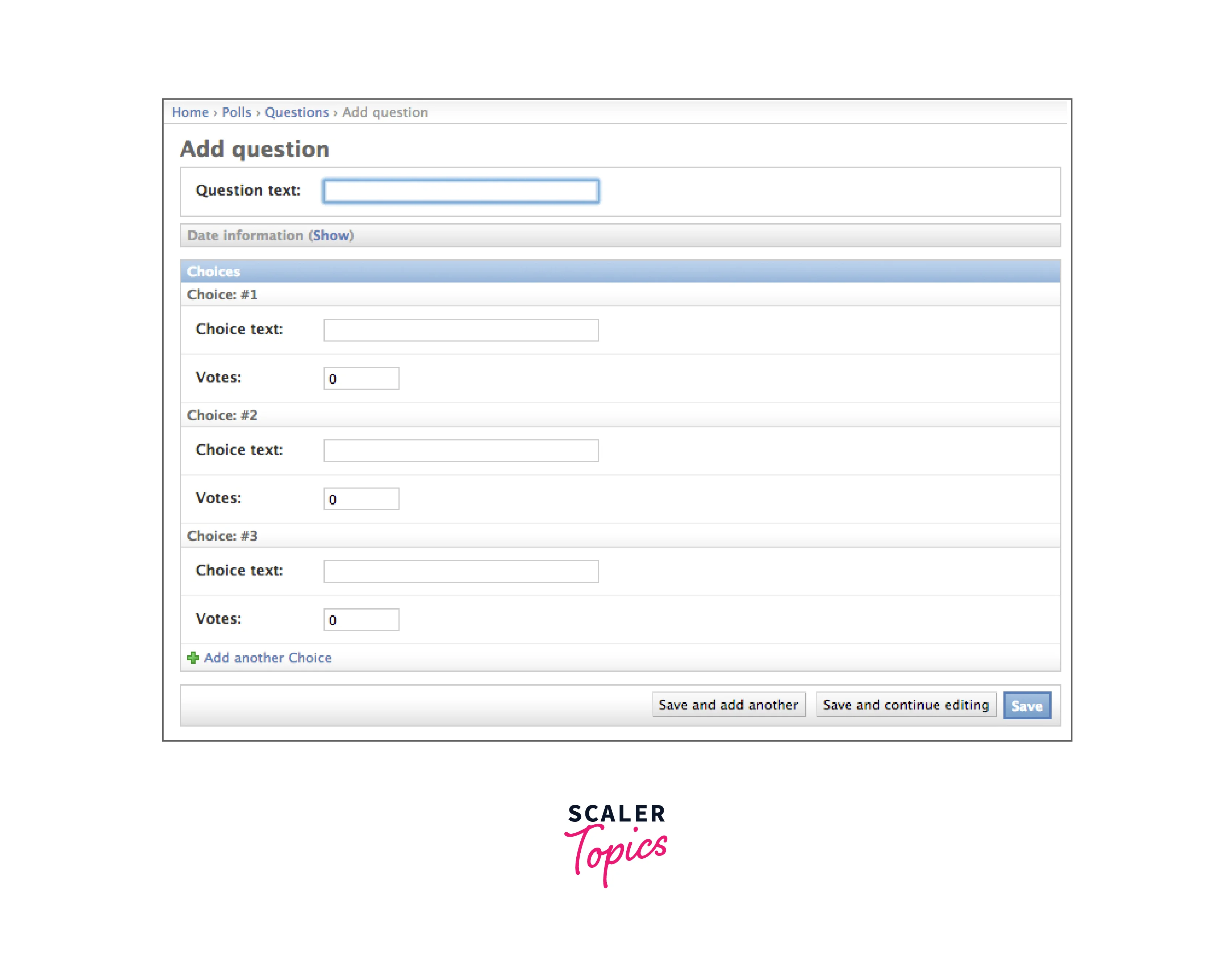 question admin page with the choices option